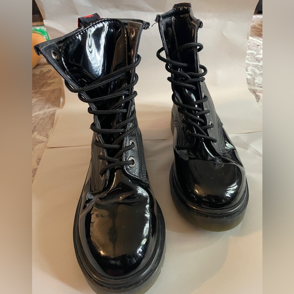 Demonia Black Patent Combat Boots